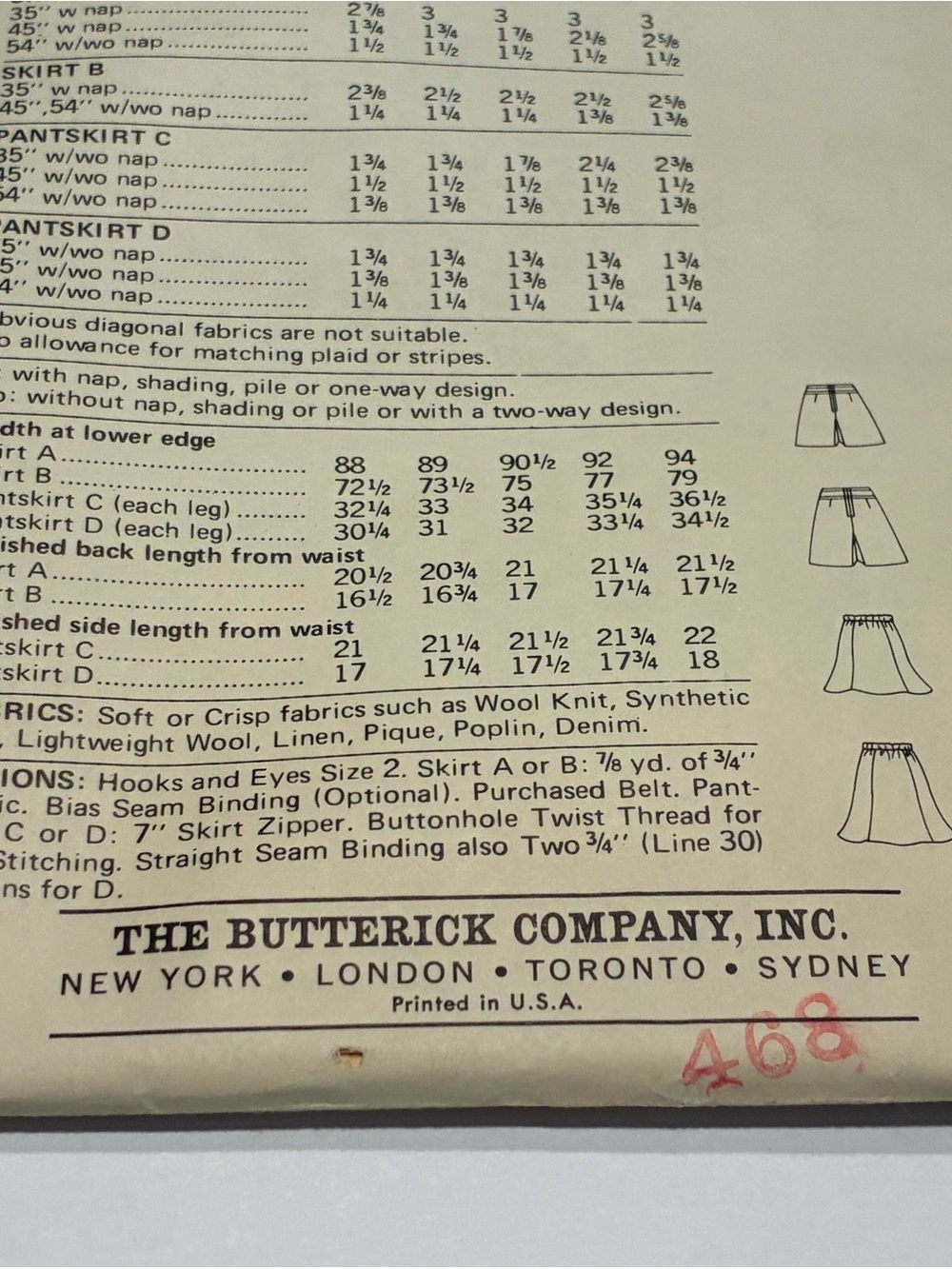 Vintage Butterick 5748 Uncut Factory Fold Mini Skirt & Pantskirt Sewing Pattern - Picture 9 of 11